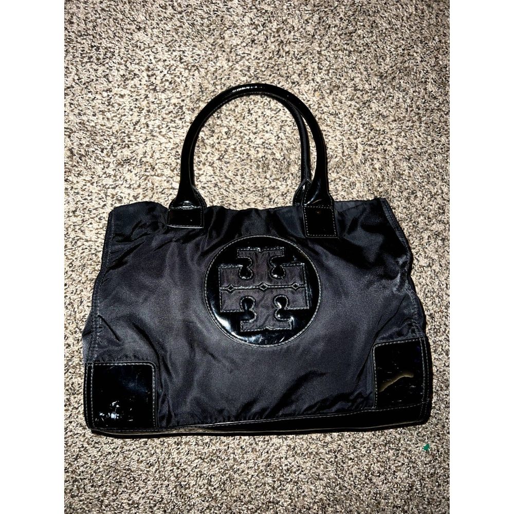 Tory Burch Women Ella Patent Leather Patent Leather Nylon Tote Bag Black